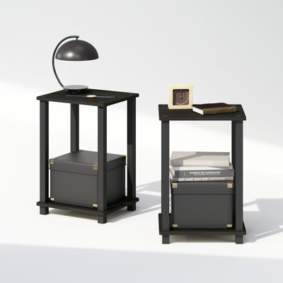 Furinno Simplistic Compact Bedside Table, Nightstand, Espresso/Black, Set of 2