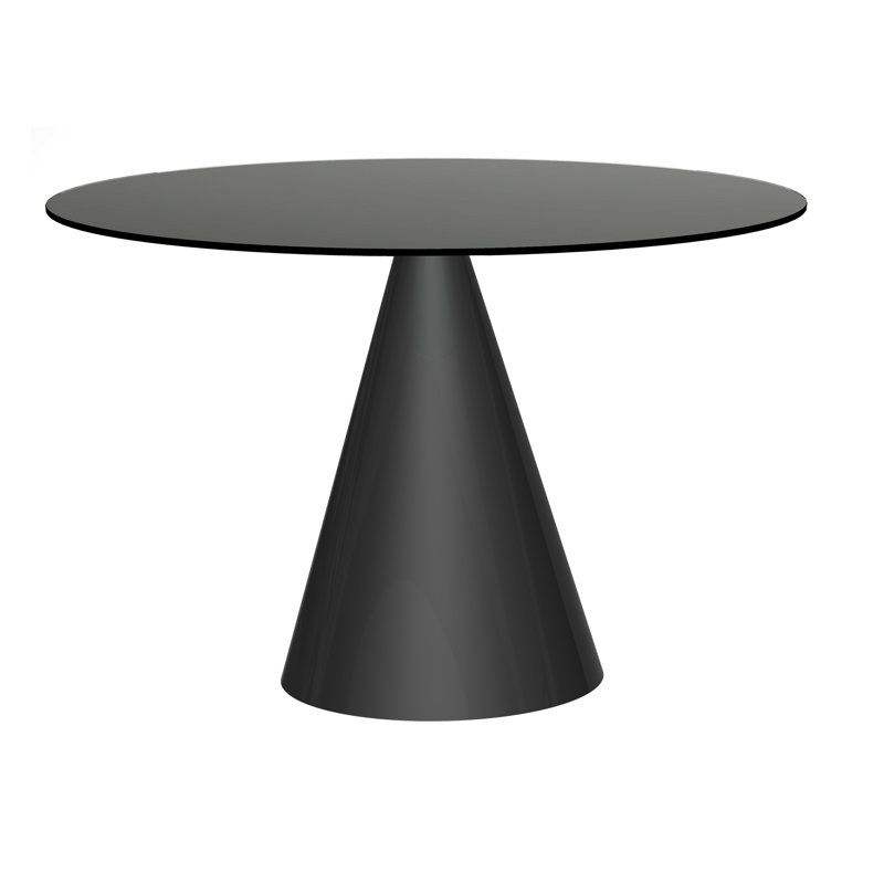 Bedminster Round Glass Top Metal Base Dining Table, 72.8cm H x 80cm W x 80cm L, Black, Black