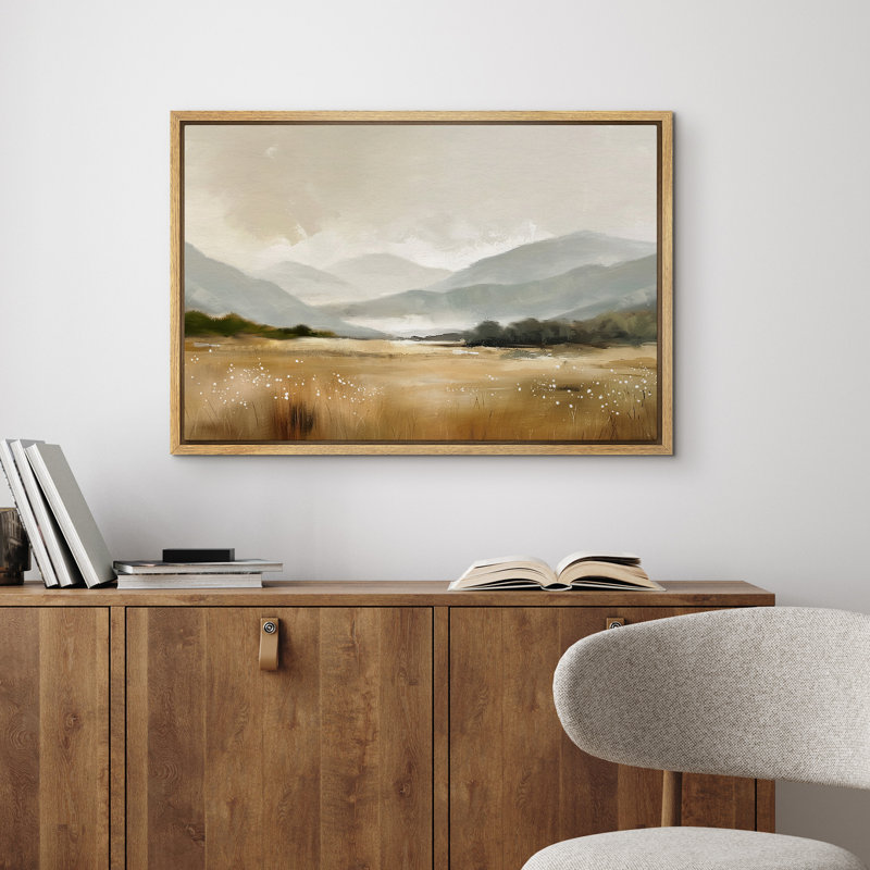 «Abstract Yellow Field Landscape», reproduction d'art sur toile encadrée, H 24 po x l 36 po, Naturel