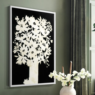 Reproduction encadrée de silhouette florale - bois massif