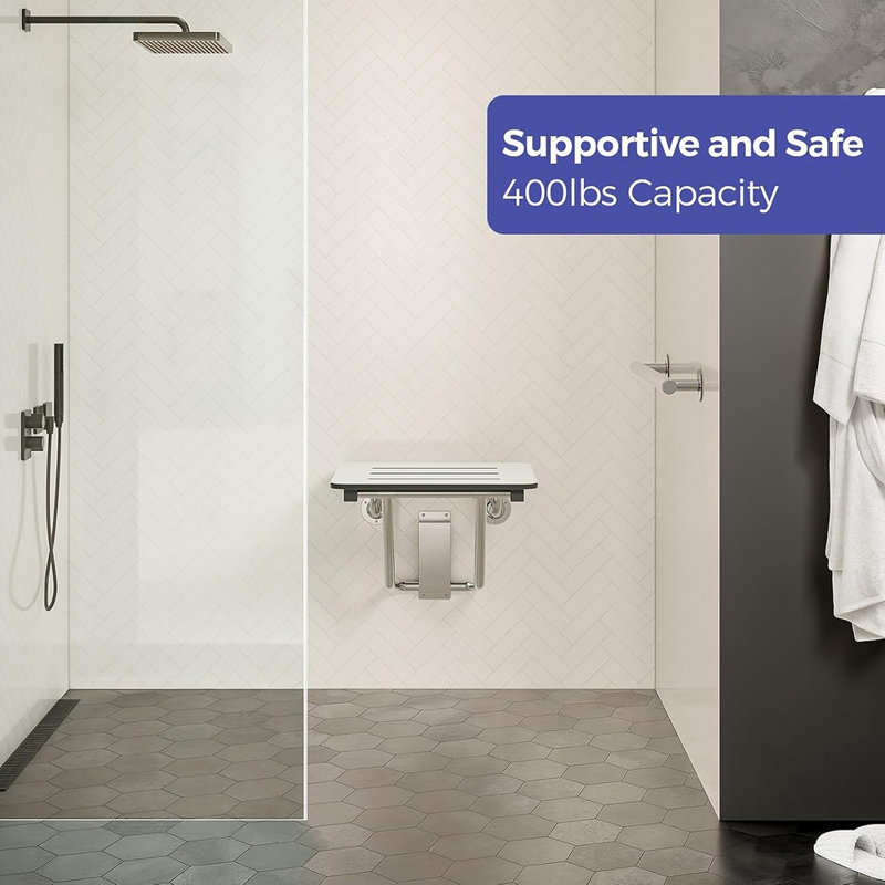 Siège de douche mural pliant, banc de salle de bain phénolique imperméable avec structure en acier inoxydable