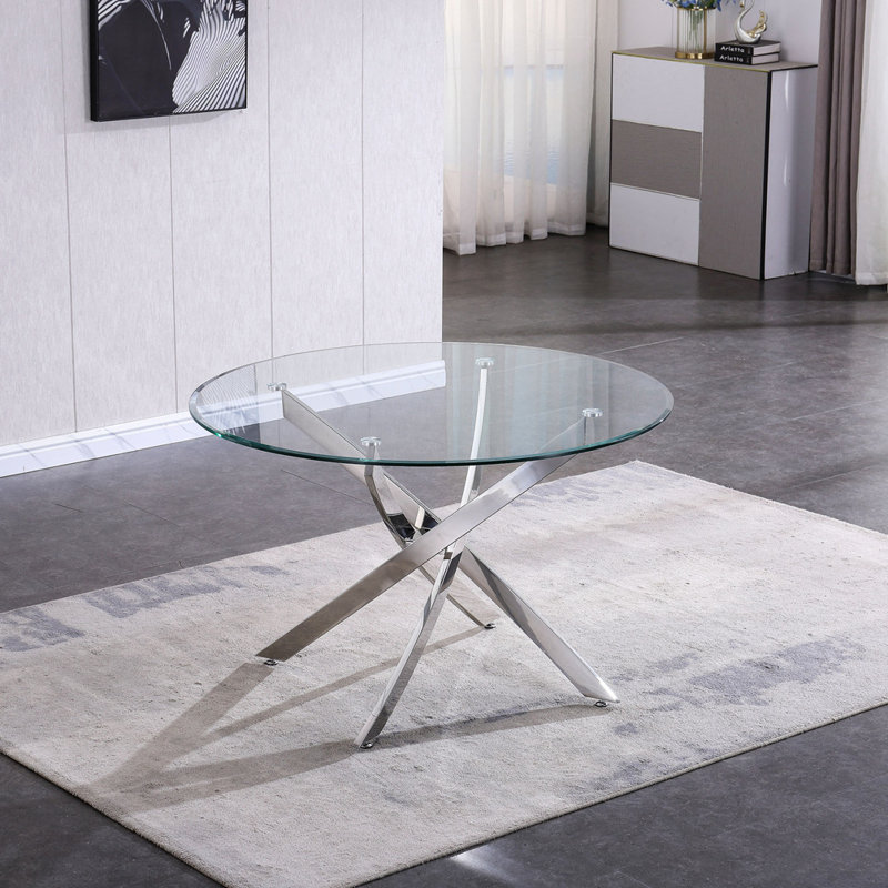 Table de salle à manger Tenyia, Argent argent, H 29,9 po x l 47,2 po x L 47,2 po