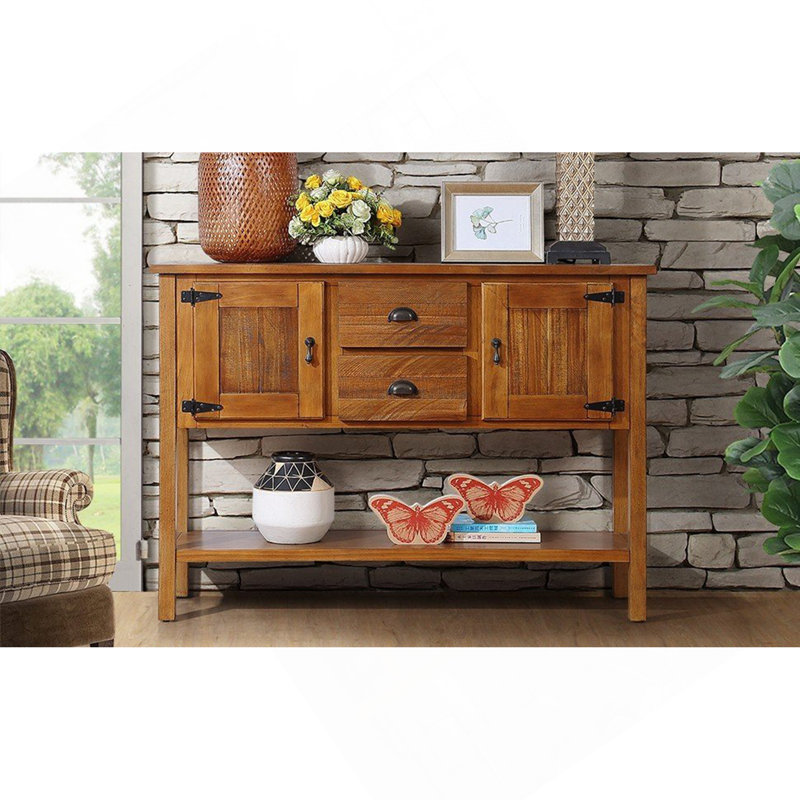 48'' Solid Wood Sideboard Console Table With 2 Drawers And Cabinets And Bottom Shelf, Retro Style Storage Dining Buffet Server Cabinet For Living Room Kitchen Dining Room(Brown)