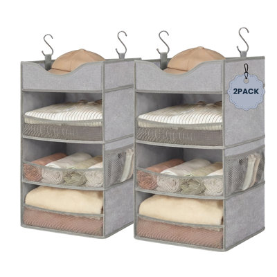 Hanging Closet Organizer 2 Pack, 3-Shelf with Extra Top Storage, Light Gray, 12 x 15.8 x 30.7 in