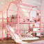 Pink Twin Metal Loft Bed With Slide, Stairs, Guardrails, Storage And Noise - Structure For A Cheerful Dreamy Space House Shaped Frame Shelf Safe Playful Bedroom