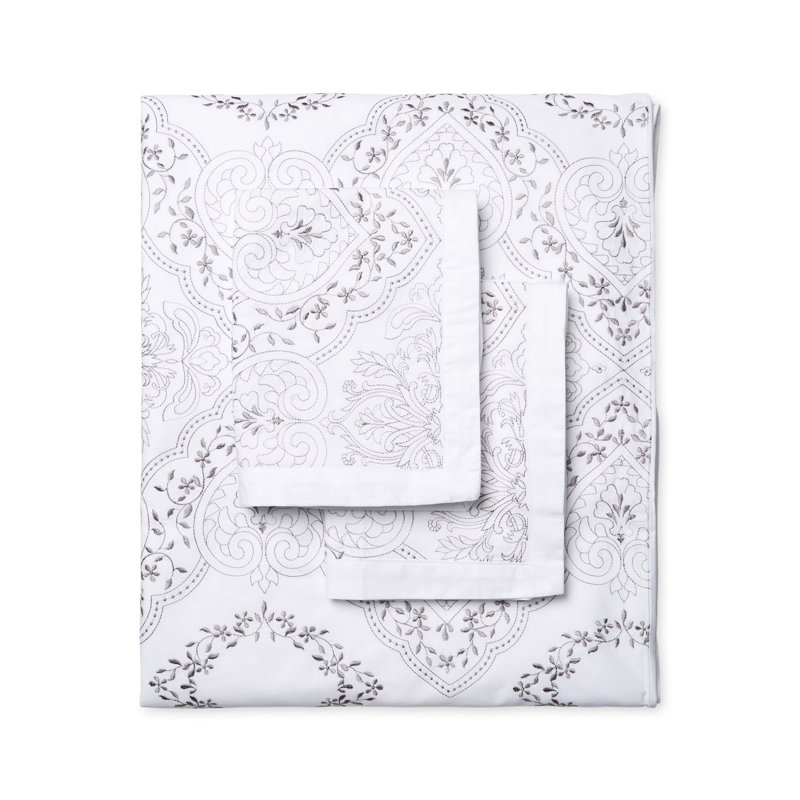 Berdine Cotton Sateen Floral Duvet Cover, Queen Duvet Cover + 2 Standard Shams