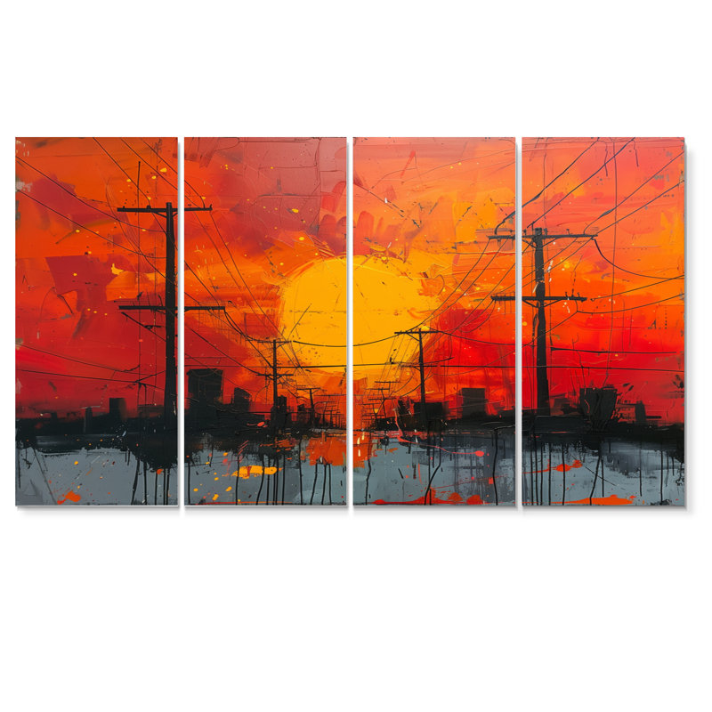 «Red Lines to the Darkness IV», ensemble d'art mural sur toile, H 28 po x l 48 po
