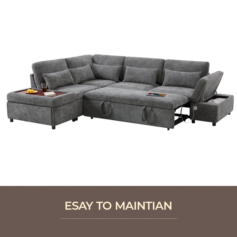 Canapé modulaire coulissant de 107 po en forme de L avec sièges larges, repose-pieds avec rangement à mouvement libre, combinaison libre, canapé en chenille surdimensionné pour le salon et l’appartement