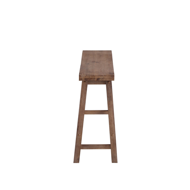 Colynn Saddle Seat Bench with Angled Frame, Sandblasted Acacia Wood, Barnwood