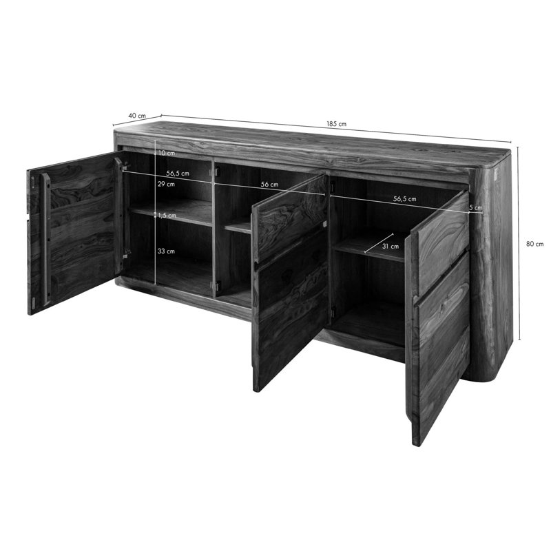 Toronto 185cm Sideboard, Smoked Cherry
