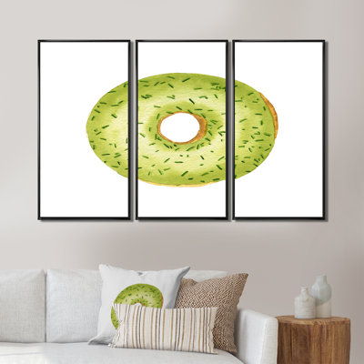 " Green Donut With Sprinkles On White " 3 - Pieces