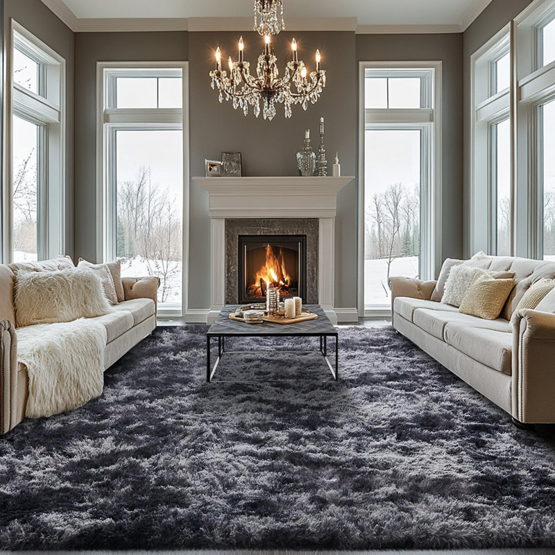 Area Rugs for Bedroom Living Room, Fluffy Fuzzy Shag Shaggy Soft Plush Carpet, Indoor Floor  Rug for  Decor Aesthetic, Gray