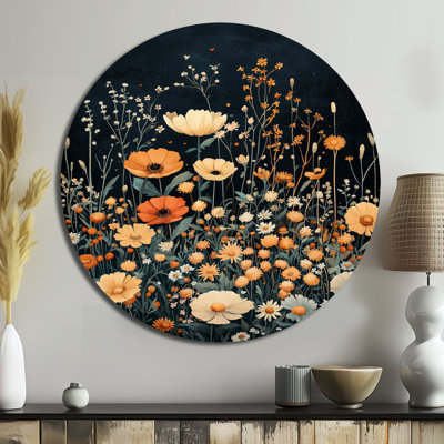«Yellow Wildflowers Mid Night Meadow II», reproduction d'art en métal jaune traditionnel