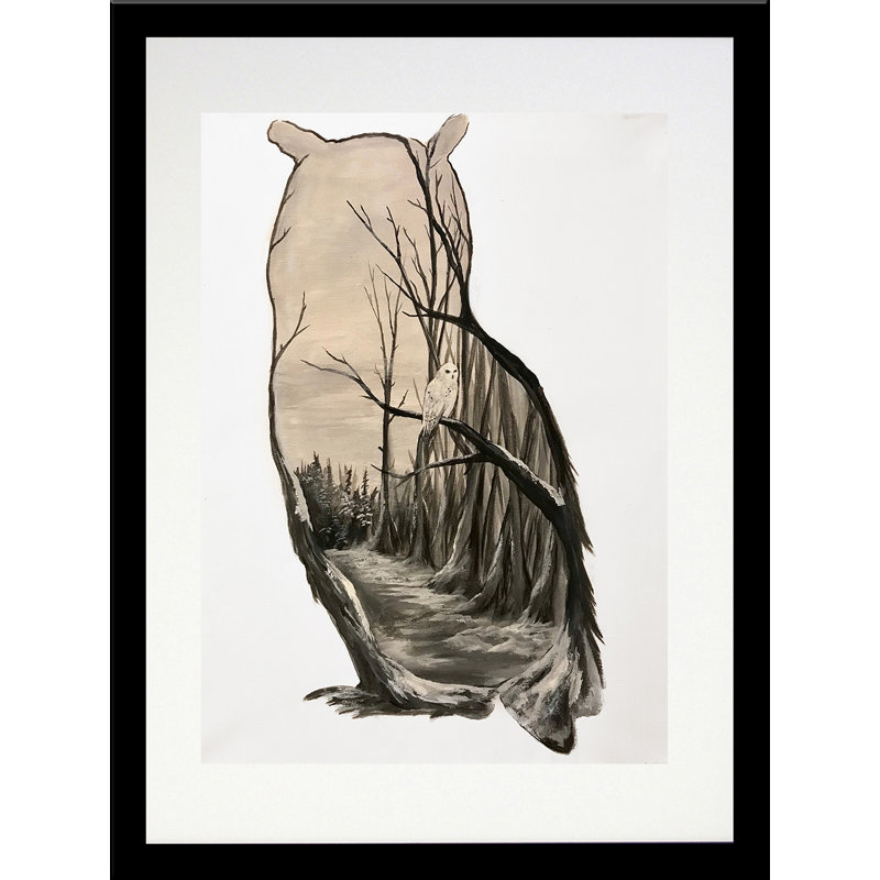 «White Owl» par Ed Capeau - peinture sur toile, H 22,5 po x l 18,5 po x P 1,25 po, Cadre noir, Pas de tapis