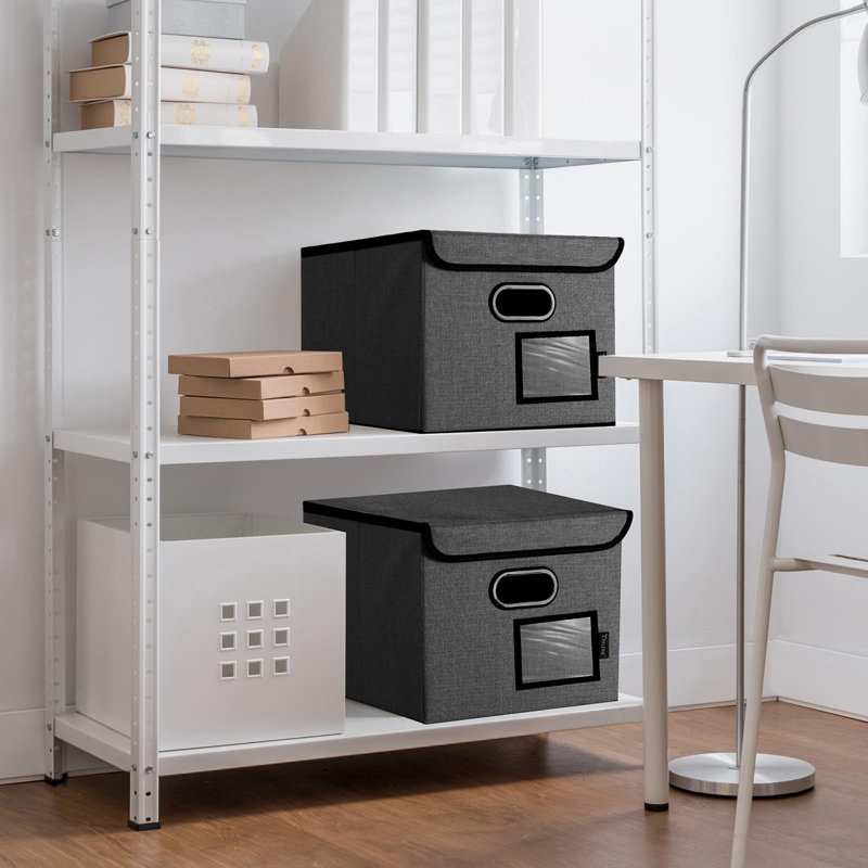 1 Pack Foldable Folder Storage Box with Lid and Plastic Slides