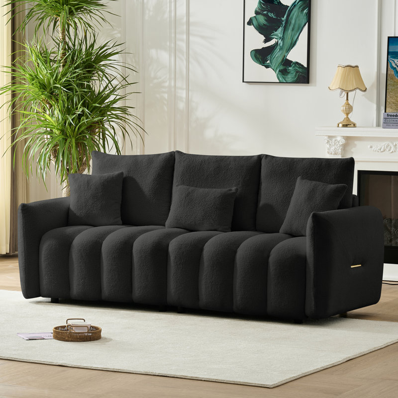Canapé 80,7 pouces en tissu haut de gamme avec 3 coussins de dossier et 3 coussins de dossier Canapé 3 places avec cadre en bois massif et fauteuil rembourré surdimensionné