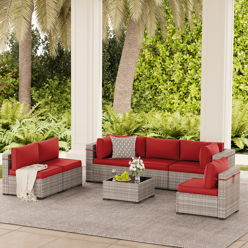 3 Piece Rattan Sectional Seating Group With Table