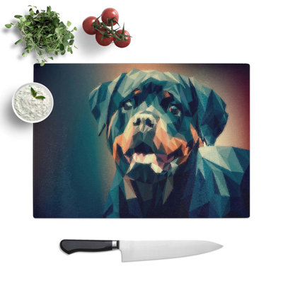 Glass Geometric Rottweiler Dog in Abstract Chopping Board
