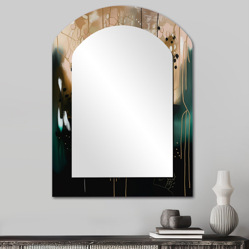 Black Chaos III - Abstract Asymmetrical Large Mirror, Modern Arch Decorative Wall Mirror, Printed Metal Art, 34" x 25"