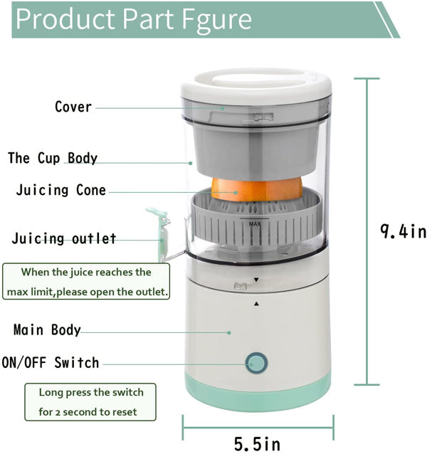 Electric Citrus Juicer, Portable Juicer Rechargeable with 2 Juicer