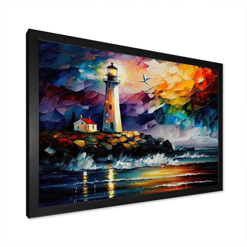 Phare par l'océan V - art mural Coastal Light House, Cadre simple noir, H 12 po x l 20 po x P 1 po
