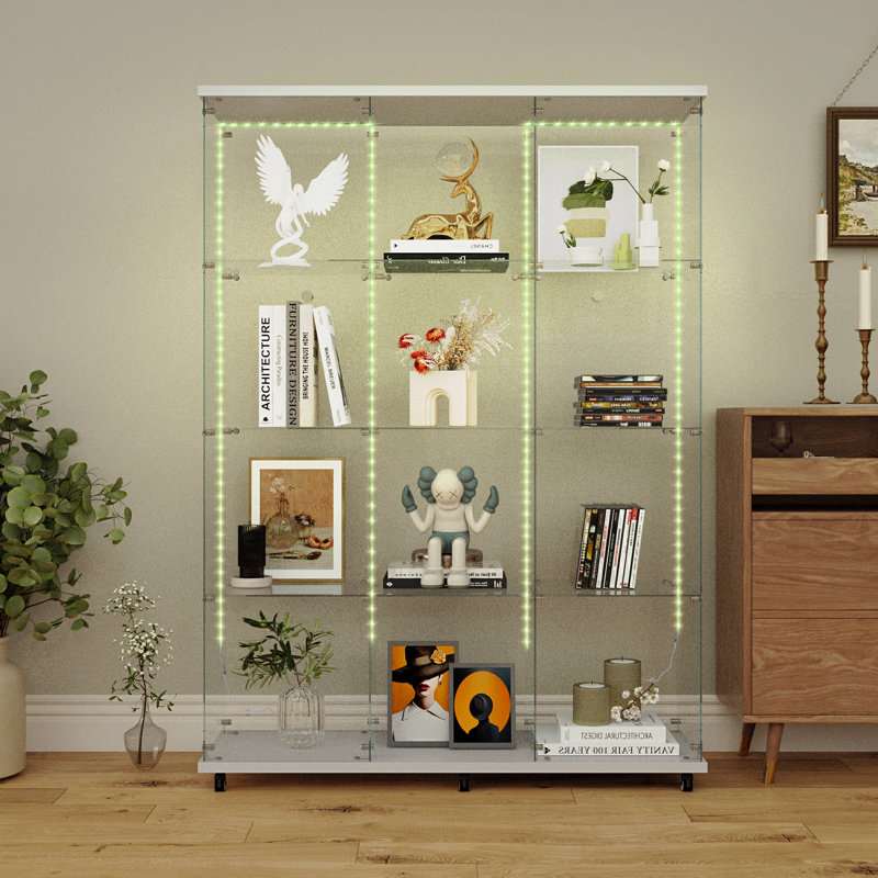 Vitrine en verre trempé, armoire à vin, armoire de rangement, classeur, avec bande à DEL Bluetooth, Noir