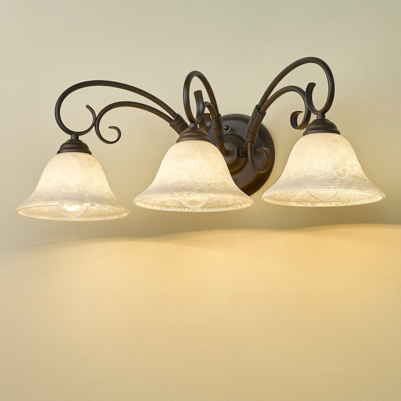 Éclairage pour meuble-lavabo à intensité variable Karcher, Bronze huilé, Verre pierre à thé, Trois lumières