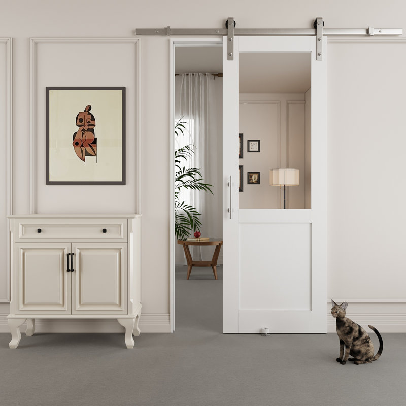 Porte de grange coulissante en miroir 80 po H 80 po avec quincaillerie plaquée nickel (aucun assemblage requis)