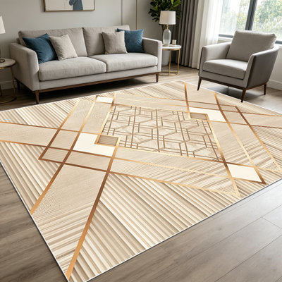 Tapis à motif géométrique rayé de style art déco 1 pièce pour le salon, doux et confortable, convient à toutes les saisons, facile à entretenir, tapis de sol intérieur lavable à la machine, sous la table de ferme convenant à la salle à manger, à la chambre à coucher, au vestibule, à la maison