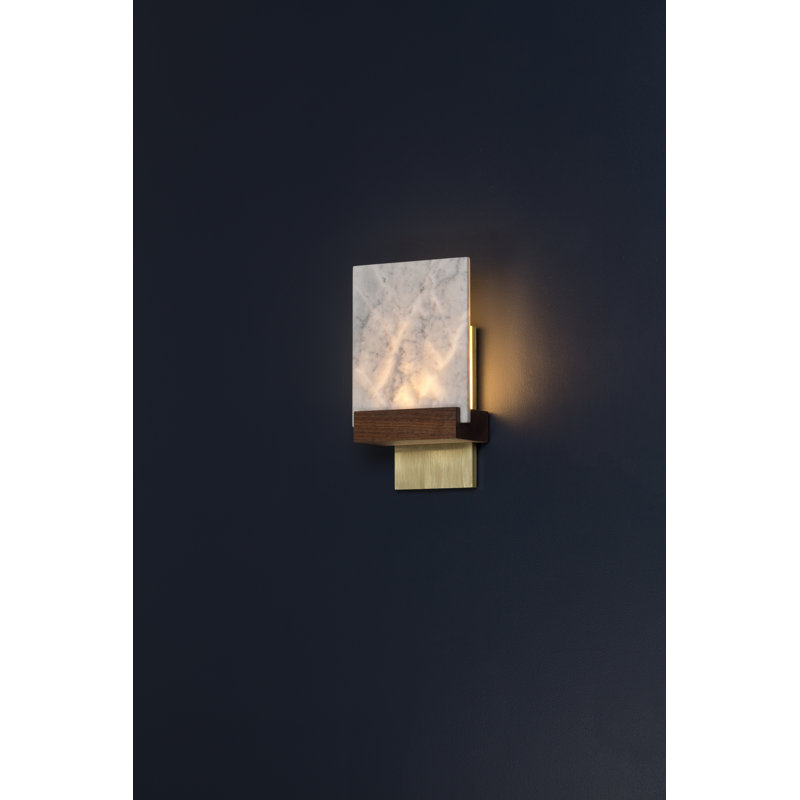 Fortis Marble Dimmable LED Flush Mount Wall Sconce, 2700K (Warm) 0-10V, Dark Stained Walnut, Brushed Brass