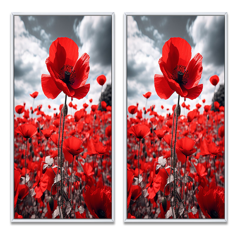 Symphonie écarlate «Flower Field» - 2 pièces, H 32 po x l 32 po, Cadre blanc