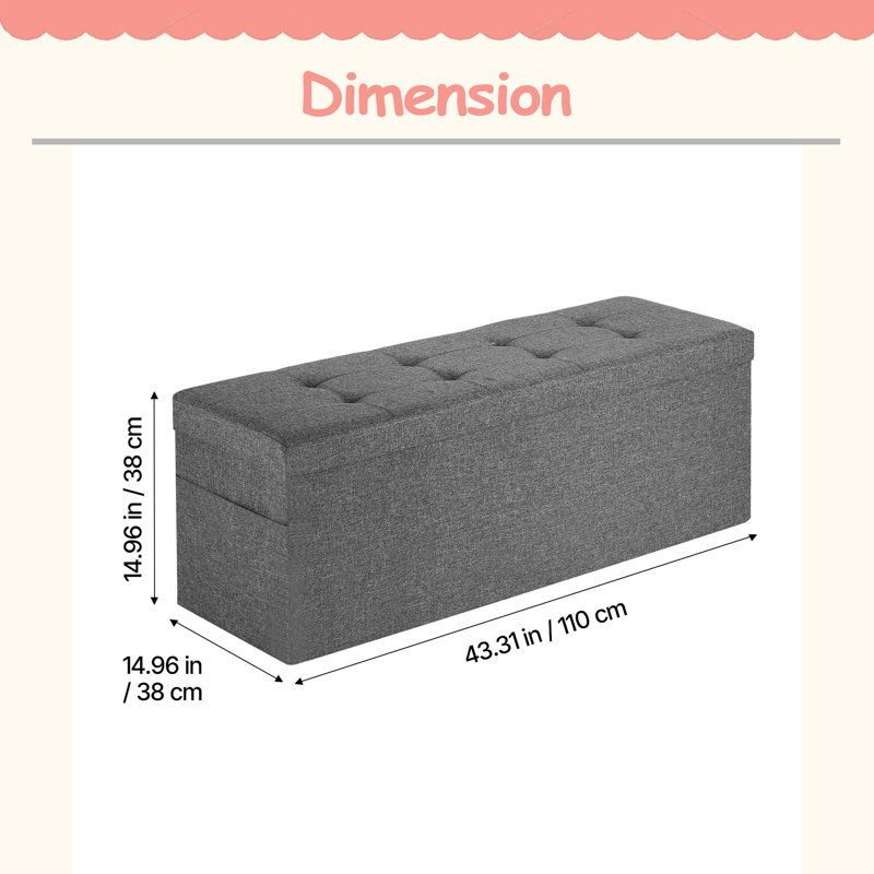 Banc de rangement avec repose-pieds pliable, banc de bout de lit avec sacs latéraux, coffre de rangement pliant rembourré pouvant supporter 660 lb