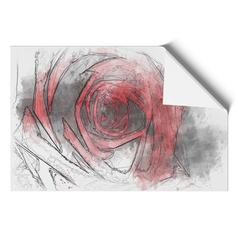 Red Rose Flower Sketch - Frameless Print, 59cm H x 84cm W x 0.1cm D