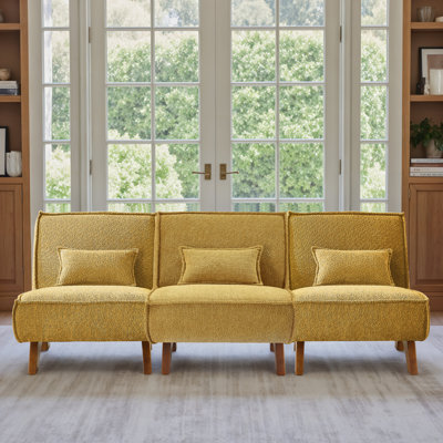 Drayk 90''W 3-Piece Upholstered Modular Sofa With Solid Wood Base and Pillows