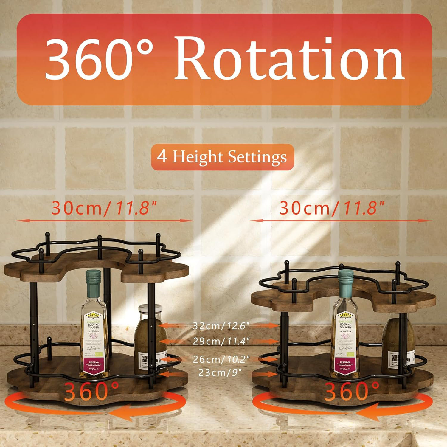 17 Stories 2-Layer Storage Rack, 2-Layer Rotating Condiment Rack, With ...