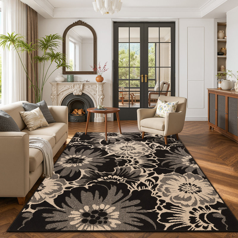 Tapis antidérapant à motif floral, Rectangle 108 po x 72 po