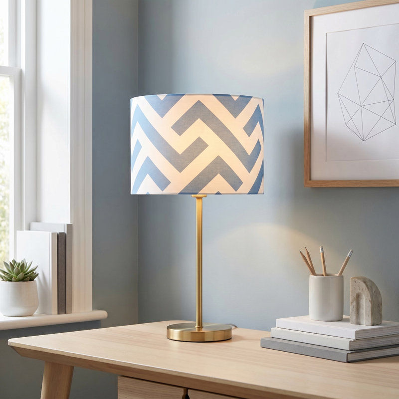 20 cm H Round Cotton Lamp Shade ( No Direct Attachment Method ) in Blue