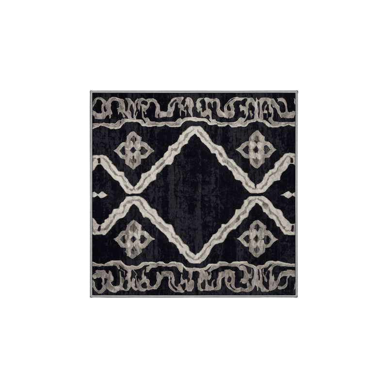 Machine Washable Gray Area Rug, Square 4'