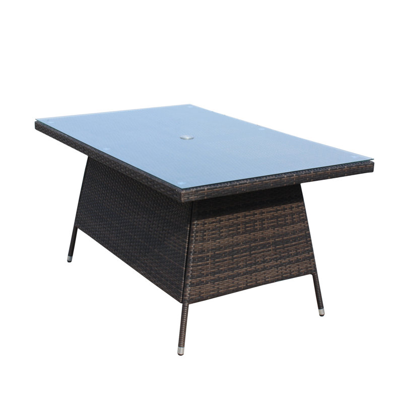 Table de salle à manger d'extérieur pour terrasse avec verre trempé transparent