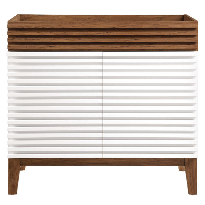 Modway Render 36" Single Bathroom Vanity Base Only, White/Walnut