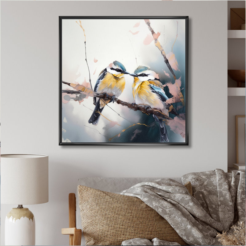 Décoration murale florale deux oiseaux bleus sur un arbre à fleurs V, H 16 po x l 16 po x P 1 po