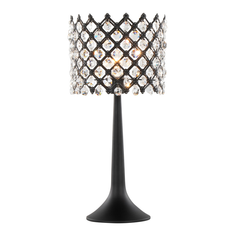 24" Black Metal Buffet Lamp Set with Crystal Shade