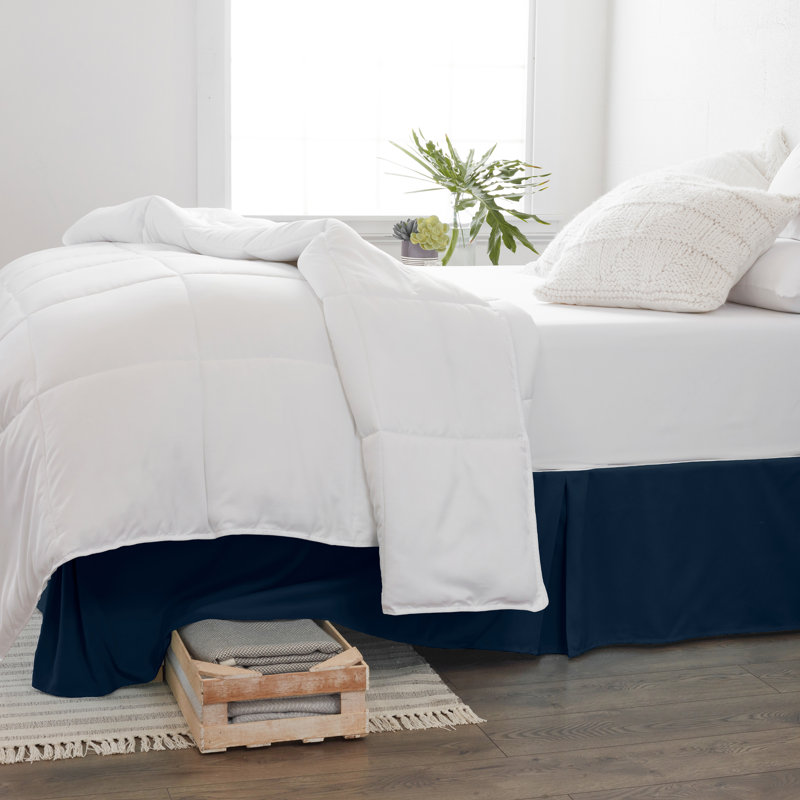 Navy Twin Pleated Cotton Polyester Bed Skirt