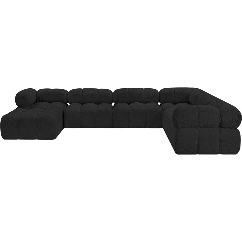 Ames 136" Upholstered Sectional, Black Boucle Fabric