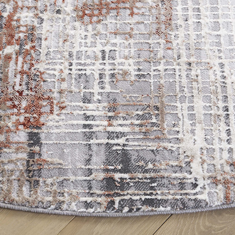 Tapis rouille / gris Vogue 117, Rond 6 pi 7 po