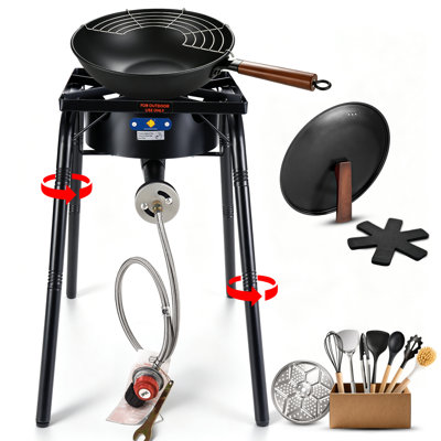 ARC Outdoor Propane Stove, 220,000 BTU Single Burner and Carbon Steel Wok