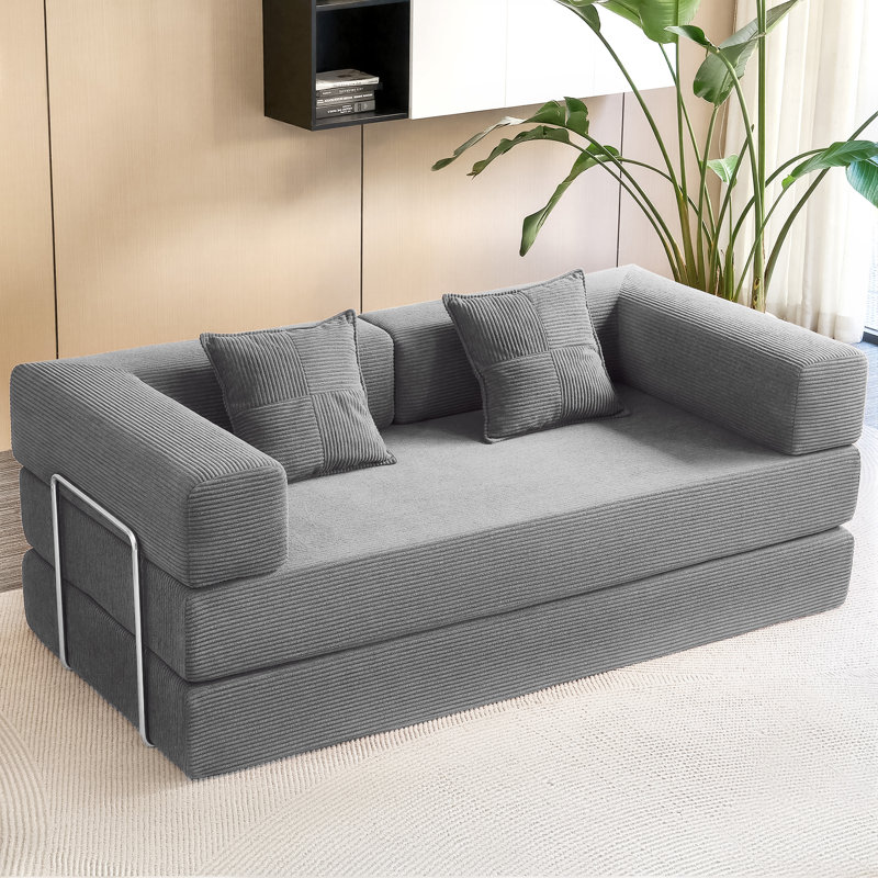 81"Convertible Sleeper Sofa Bed with Pillows, 2 in 1 Pull Out Cloud Sofa Bed,Corduroy Folding Mattress Couch Removable And Washable Sofa, Yoga Sofa Lounge Couch for Living Room Bedroom