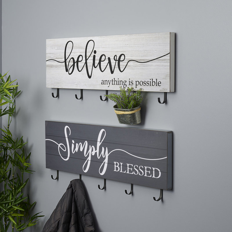 Melannco Set Of 2 Wall-Mounted Hook Racks, W/Sentiments