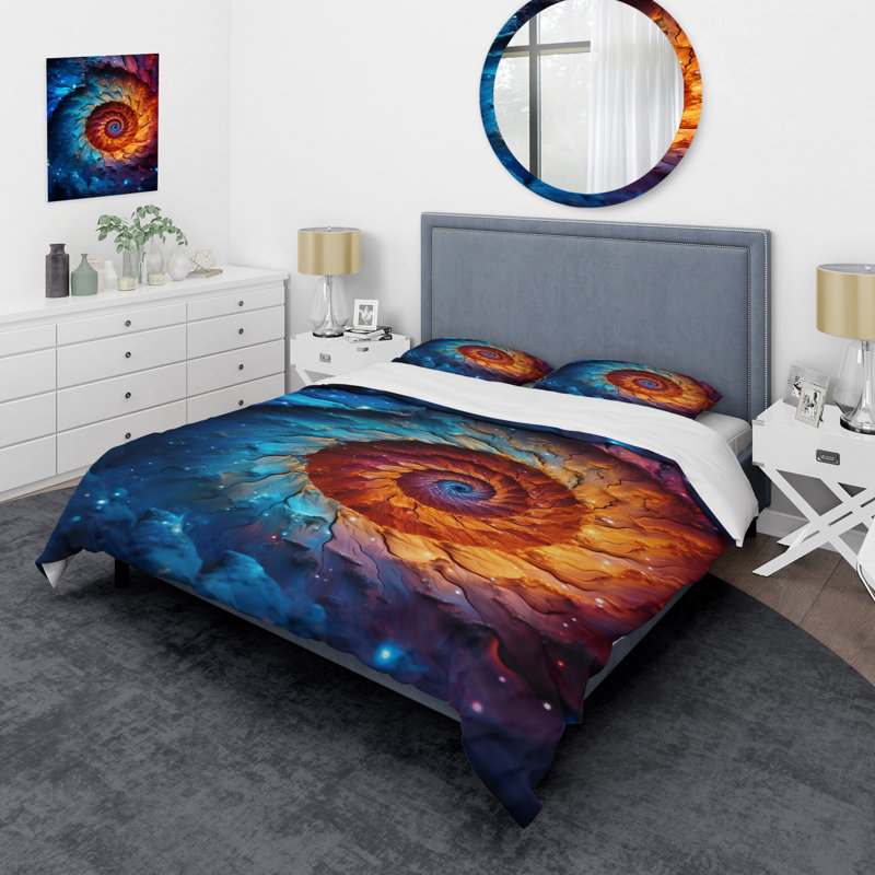 Colorful Space Fractal Vortex I - Ensemble de housse de couette Abstract Fractal, Housse de couette pour lit simple