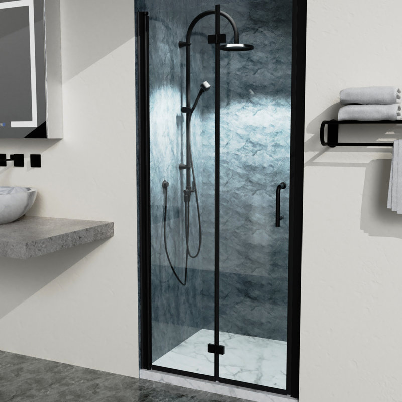 Matte Black Bi Semi- Shower Doors, 34 - 35-3/8 In. W X 72 H, Clear Glass, Aluminium For Bathroom To H Doors In Black, Attraction